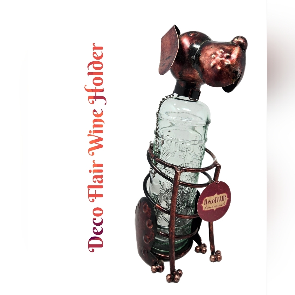 Deco Flair Cute Dog Patina Copper Wine Holder 13x6x4 (with a bottle) Flop Ears
